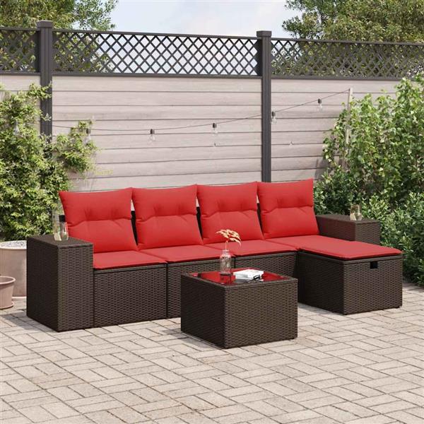 Grote foto vidaxl 6 delige loungeset met kussens poly rattan bruin tuin en terras tuinmeubelen