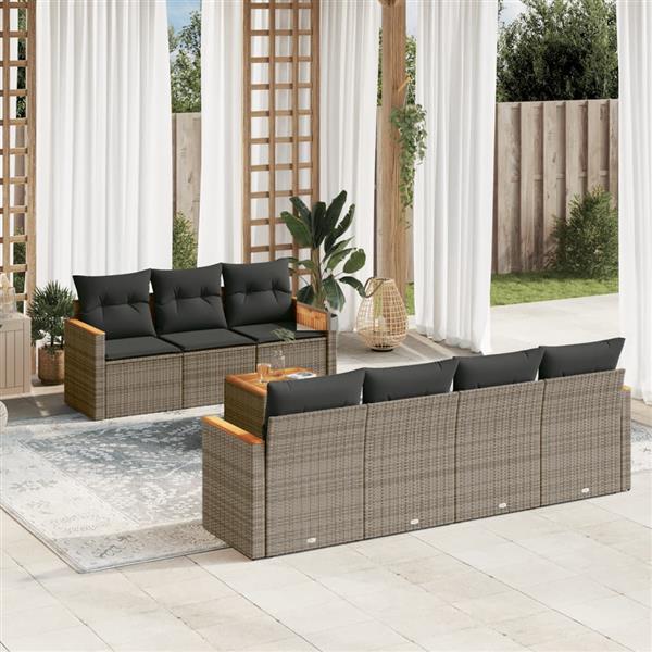Grote foto vidaxl 8 delige loungeset met kussens poly rattan grijs tuin en terras tuinmeubelen