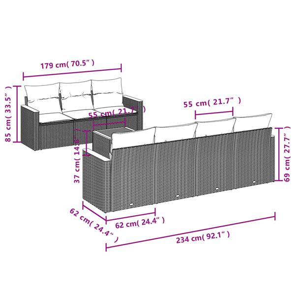 Grote foto vidaxl 8 delige loungeset met kussens poly rattan grijs tuin en terras tuinmeubelen
