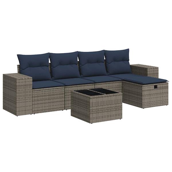 Grote foto vidaxl 6 delige loungeset met kussens poly rattan grijs tuin en terras tuinmeubelen