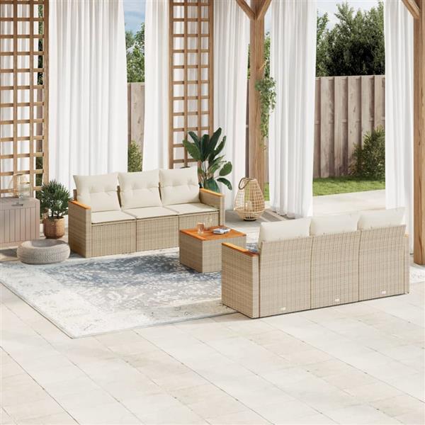 Grote foto vidaxl 7 delige loungeset met kussens poly rattan beige tuin en terras tuinmeubelen
