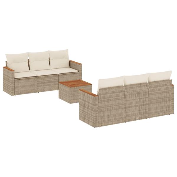 Grote foto vidaxl 7 delige loungeset met kussens poly rattan beige tuin en terras tuinmeubelen
