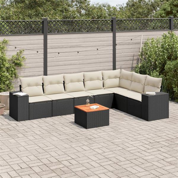 Grote foto vidaxl 8 delige loungeset met kussens poly rattan zwart tuin en terras tuinmeubelen