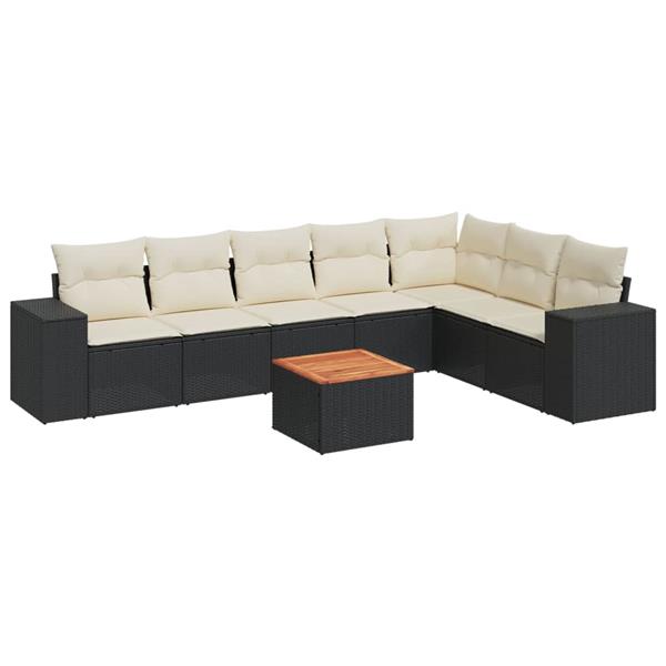 Grote foto vidaxl 8 delige loungeset met kussens poly rattan zwart tuin en terras tuinmeubelen