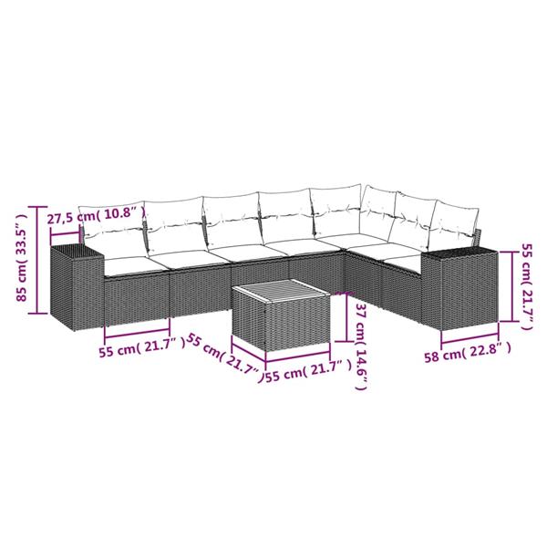 Grote foto vidaxl 8 delige loungeset met kussens poly rattan zwart tuin en terras tuinmeubelen