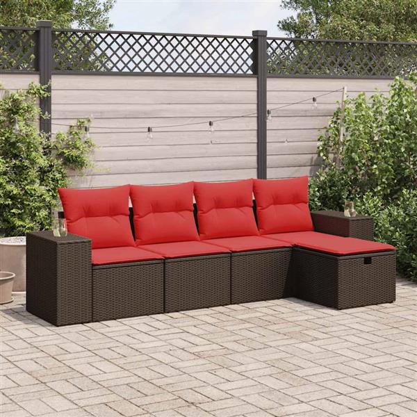 Grote foto vidaxl 5 delige loungeset met kussens poly rattan bruin tuin en terras tuinmeubelen