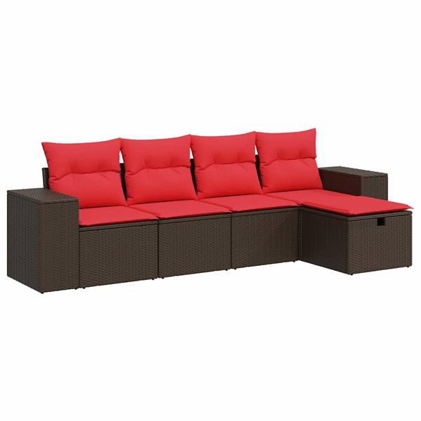 Grote foto vidaxl 5 delige loungeset met kussens poly rattan bruin tuin en terras tuinmeubelen