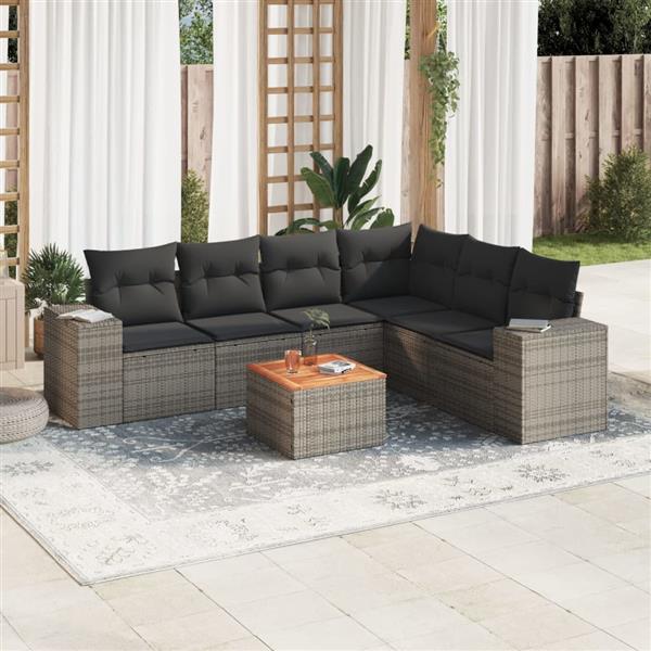 Grote foto vidaxl 7 delige loungeset met kussens poly rattan grijs tuin en terras tuinmeubelen