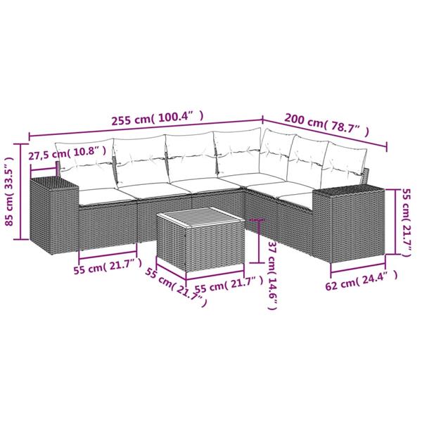 Grote foto vidaxl 7 delige loungeset met kussens poly rattan grijs tuin en terras tuinmeubelen