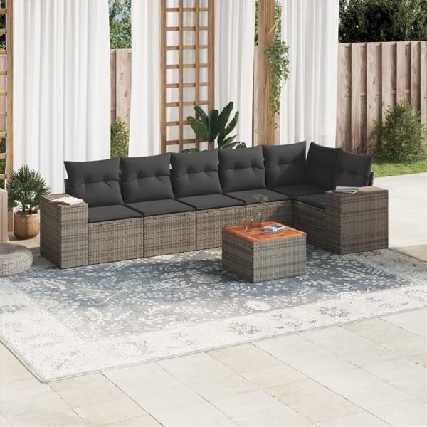 Grote foto vidaxl 7 delige loungeset met kussens poly rattan grijs tuin en terras tuinmeubelen