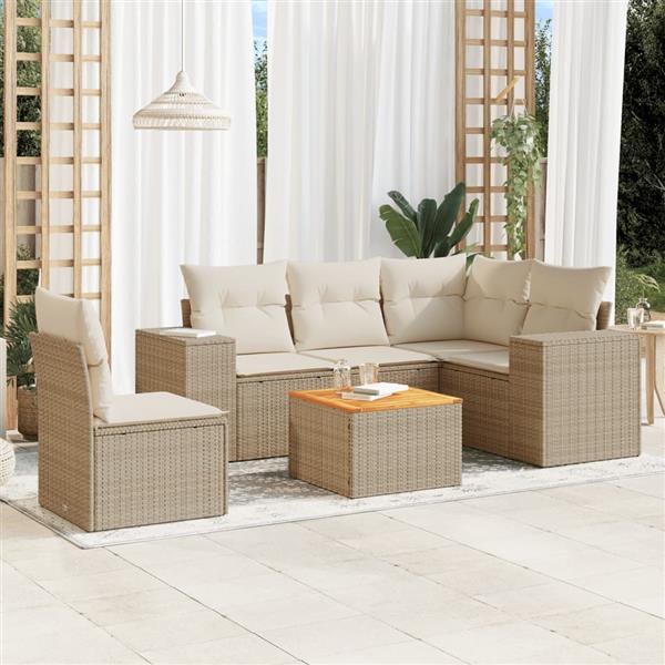Grote foto vidaxl 6 delige loungeset met kussens poly rattan beige tuin en terras tuinmeubelen