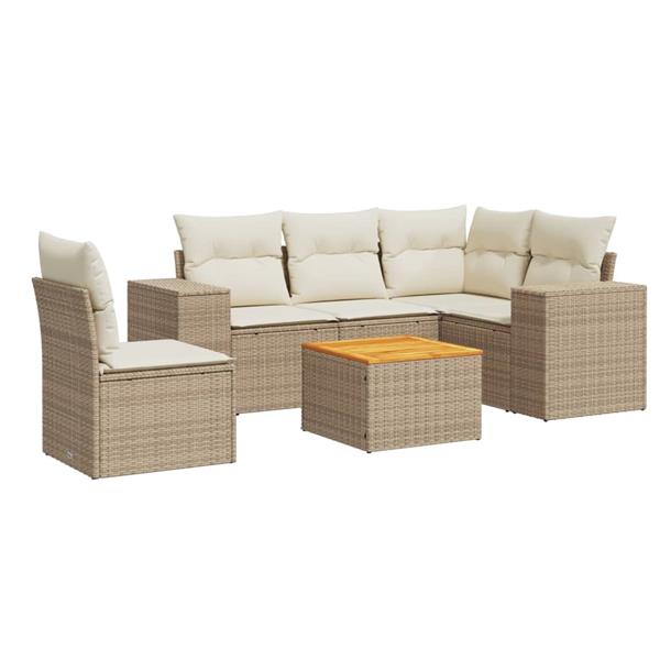 Grote foto vidaxl 6 delige loungeset met kussens poly rattan beige tuin en terras tuinmeubelen