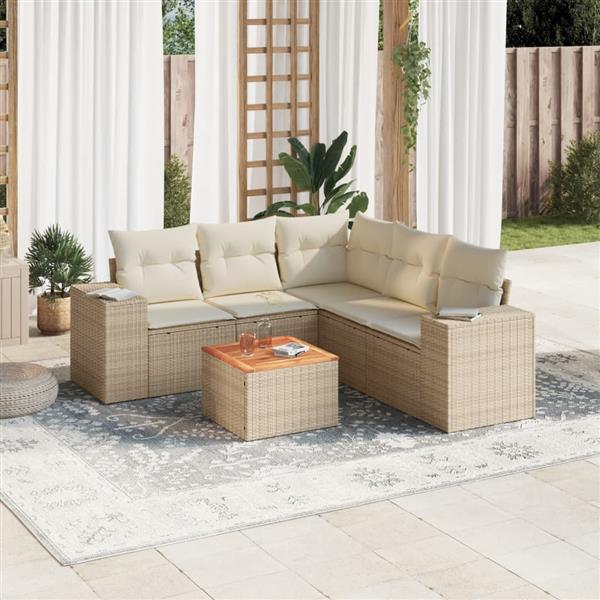Grote foto vidaxl 6 delige loungeset met kussens poly rattan beige tuin en terras tuinmeubelen