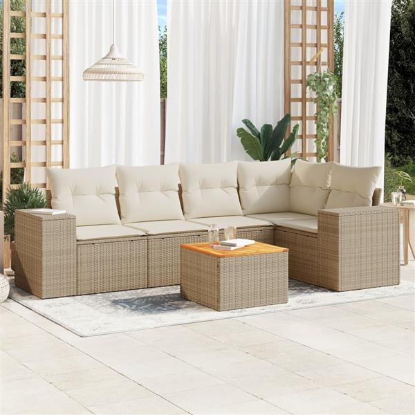 Grote foto vidaxl 6 delige loungeset met kussens poly rattan beige tuin en terras tuinmeubelen