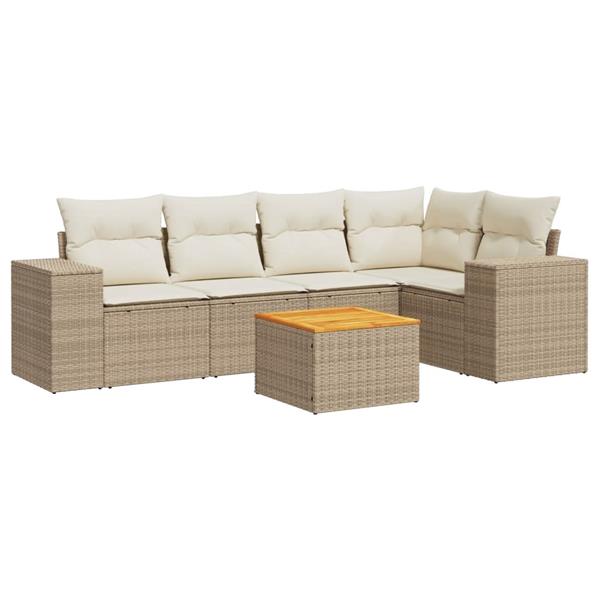 Grote foto vidaxl 6 delige loungeset met kussens poly rattan beige tuin en terras tuinmeubelen