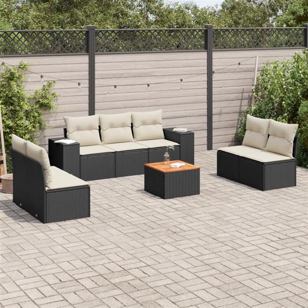 Grote foto vidaxl 8 delige loungeset met kussens poly rattan zwart tuin en terras tuinmeubelen