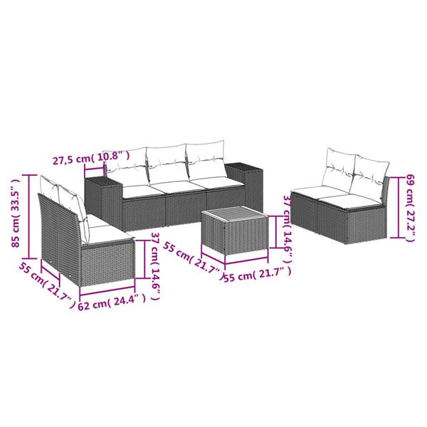 Grote foto vidaxl 8 delige loungeset met kussens poly rattan zwart tuin en terras tuinmeubelen