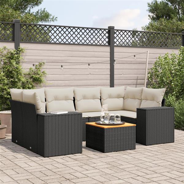 Grote foto vidaxl 7 delige loungeset met kussens poly rattan zwart tuin en terras tuinmeubelen