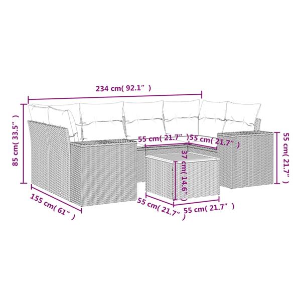Grote foto vidaxl 7 delige loungeset met kussens poly rattan zwart tuin en terras tuinmeubelen