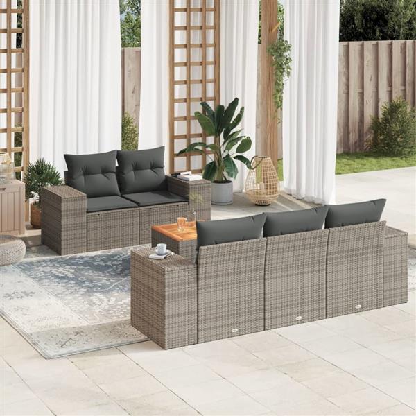 Grote foto vidaxl 6 delige loungeset met kussens poly rattan grijs tuin en terras tuinmeubelen