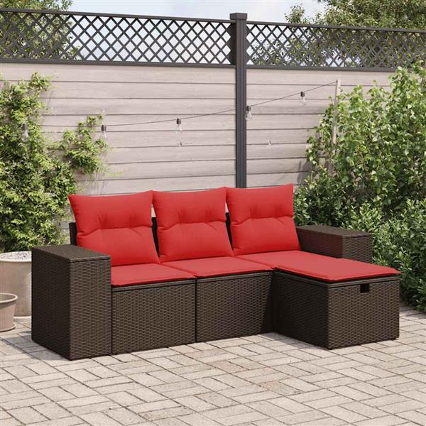 Grote foto vidaxl 4 delige loungeset met kussens poly rattan bruin tuin en terras tuinmeubelen