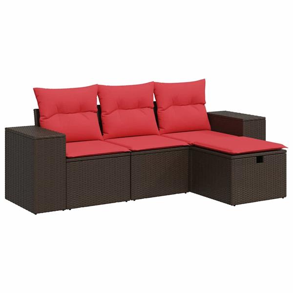 Grote foto vidaxl 4 delige loungeset met kussens poly rattan bruin tuin en terras tuinmeubelen
