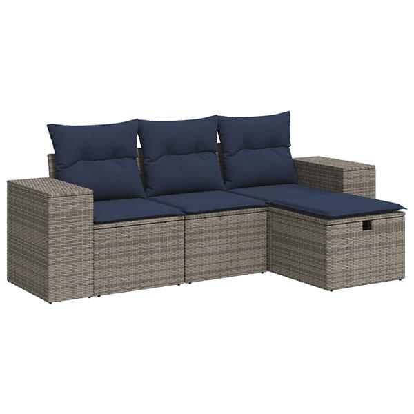 Grote foto vidaxl 4 delige loungeset met kussens poly rattan grijs tuin en terras tuinmeubelen