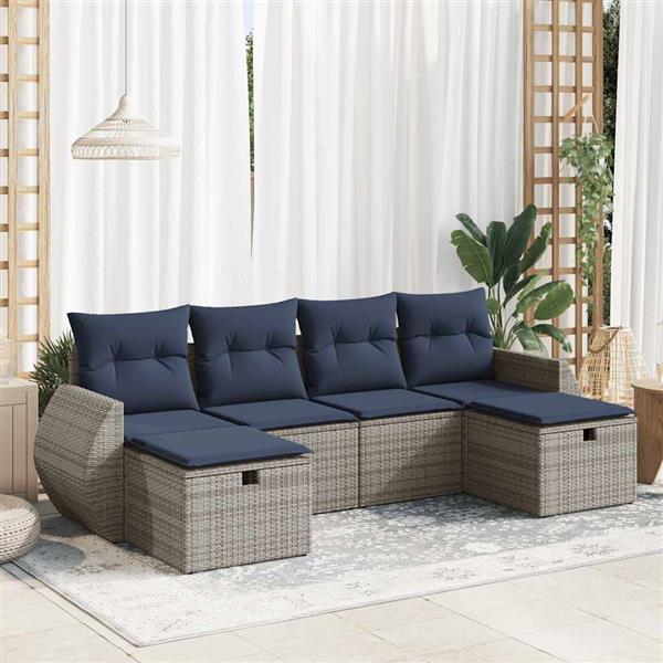 Grote foto vidaxl 6 delige loungeset met kussens poly rattan grijs tuin en terras tuinmeubelen