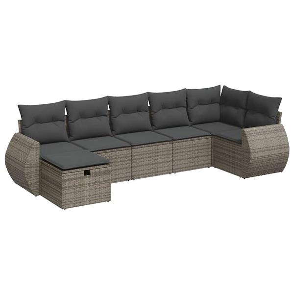Grote foto vidaxl 7 delige loungeset met kussens poly rattan grijs tuin en terras tuinmeubelen