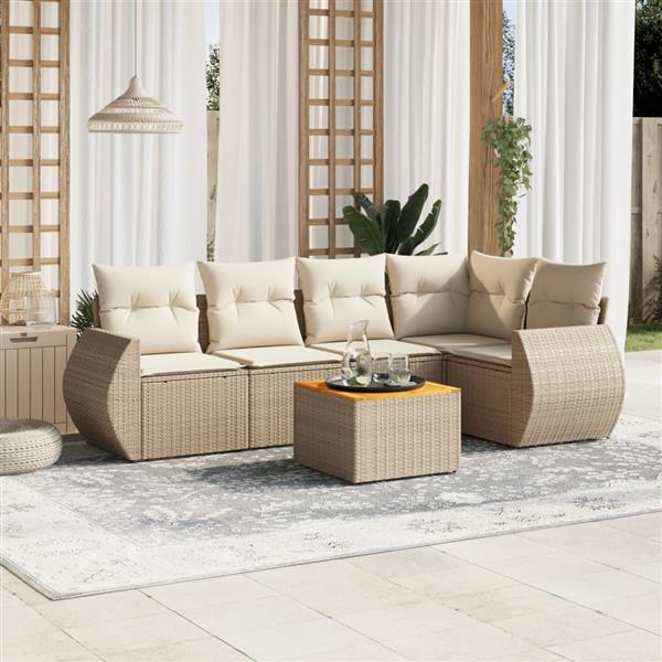 Grote foto vidaxl 6 delige loungeset met kussens poly rattan beige tuin en terras tuinmeubelen