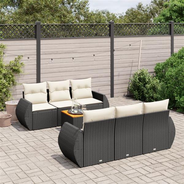 Grote foto vidaxl 7 delige loungeset met kussens poly rattan zwart tuin en terras tuinmeubelen