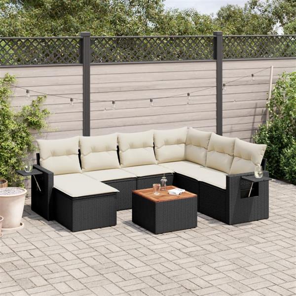 Grote foto vidaxl 8 delige loungeset met kussens poly rattan zwart tuin en terras tuinmeubelen