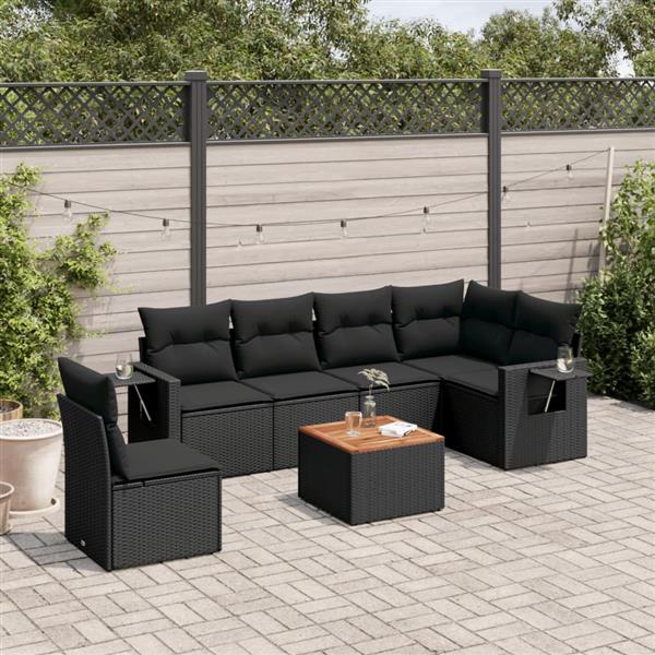 Grote foto vidaxl 7 delige loungeset met kussens poly rattan zwart tuin en terras tuinmeubelen