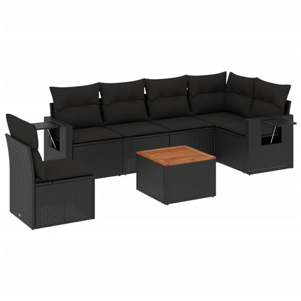 Grote foto vidaxl 7 delige loungeset met kussens poly rattan zwart tuin en terras tuinmeubelen