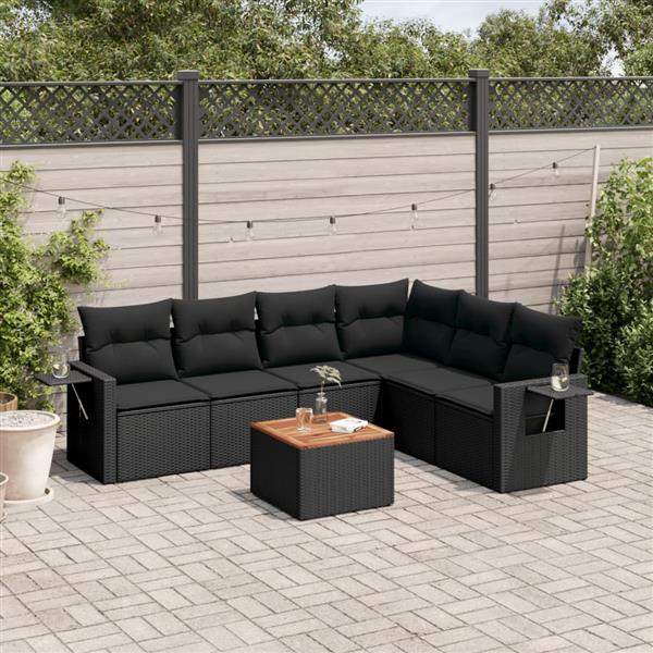 Grote foto vidaxl 7 delige loungeset met kussens poly rattan zwart tuin en terras tuinmeubelen