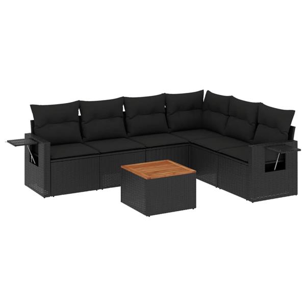 Grote foto vidaxl 7 delige loungeset met kussens poly rattan zwart tuin en terras tuinmeubelen