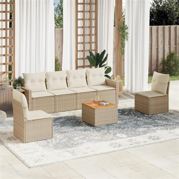 Grote foto vidaxl 7 delige loungeset met kussens poly rattan beige tuin en terras tuinmeubelen