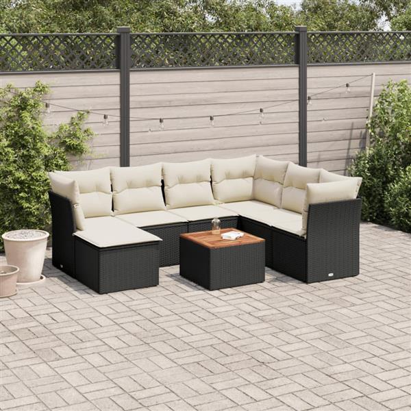 Grote foto vidaxl 8 delige loungeset met kussens poly rattan zwart tuin en terras tuinmeubelen