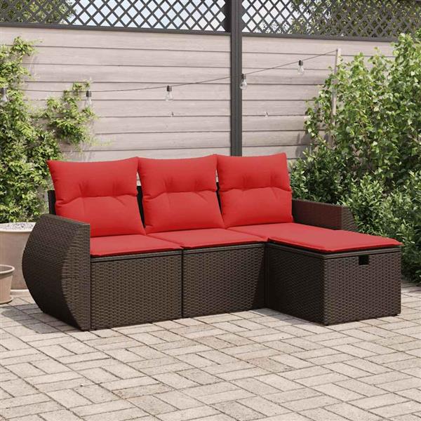 Grote foto vidaxl 4 delige loungeset met kussens poly rattan bruin tuin en terras tuinmeubelen