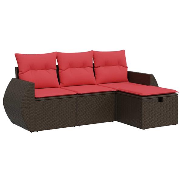 Grote foto vidaxl 4 delige loungeset met kussens poly rattan bruin tuin en terras tuinmeubelen