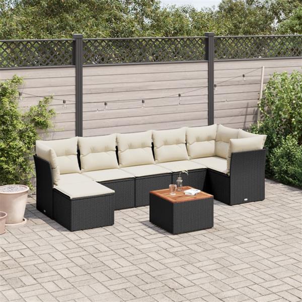 Grote foto vidaxl 8 delige loungeset met kussens poly rattan zwart tuin en terras tuinmeubelen