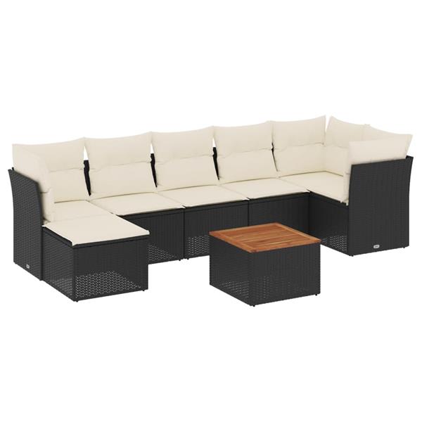 Grote foto vidaxl 8 delige loungeset met kussens poly rattan zwart tuin en terras tuinmeubelen