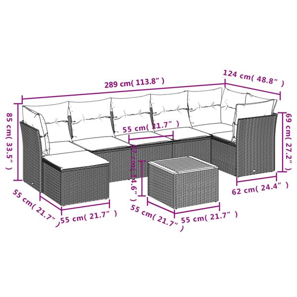 Grote foto vidaxl 8 delige loungeset met kussens poly rattan zwart tuin en terras tuinmeubelen