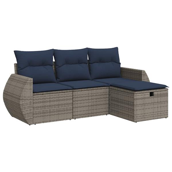Grote foto vidaxl 4 delige loungeset met kussens poly rattan grijs tuin en terras tuinmeubelen