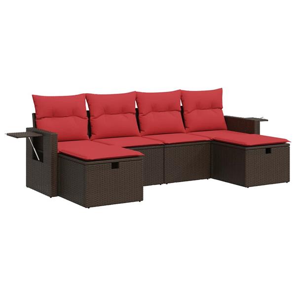 Grote foto vidaxl 6 delige loungeset met kussens poly rattan bruin tuin en terras tuinmeubelen