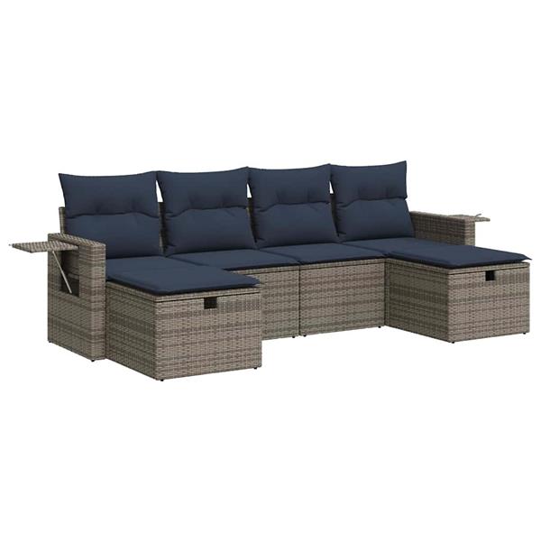 Grote foto vidaxl 6 delige loungeset met kussens poly rattan grijs tuin en terras tuinmeubelen