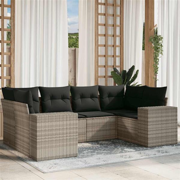 Grote foto vidaxl 6 delige loungeset met kussens poly rattan lichtgrijs tuin en terras tuinmeubelen