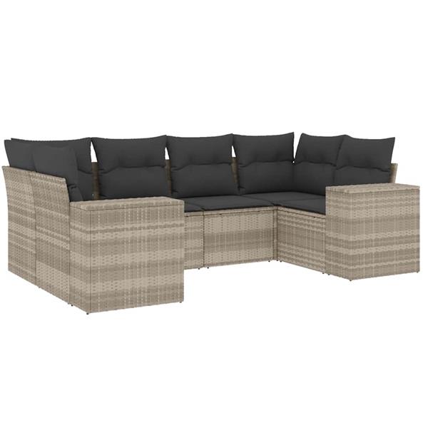 Grote foto vidaxl 6 delige loungeset met kussens poly rattan lichtgrijs tuin en terras tuinmeubelen
