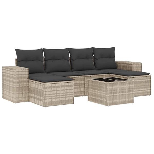 Grote foto vidaxl 7 delige loungeset met kussens poly rattan lichtgrijs tuin en terras tuinmeubelen