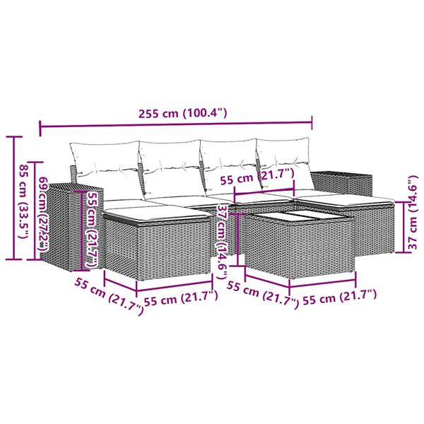 Grote foto vidaxl 7 delige loungeset met kussens poly rattan lichtgrijs tuin en terras tuinmeubelen